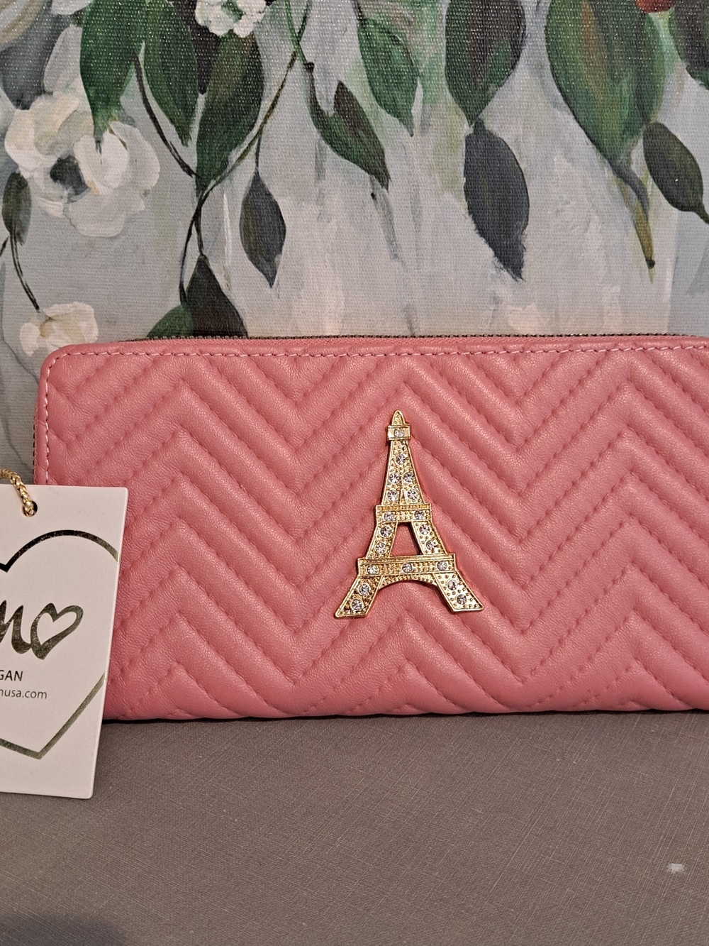 IMO Quilted Pink Women's Continental Style Wallet w/Gold Eiffel Tower Accent